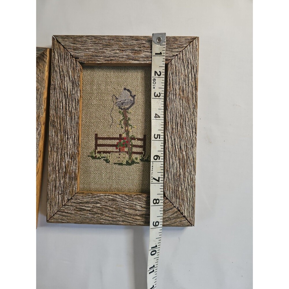 Vintage Set of 2 Framed Needlepoint Country core Wall Hangings Art - Picture 6 of 6